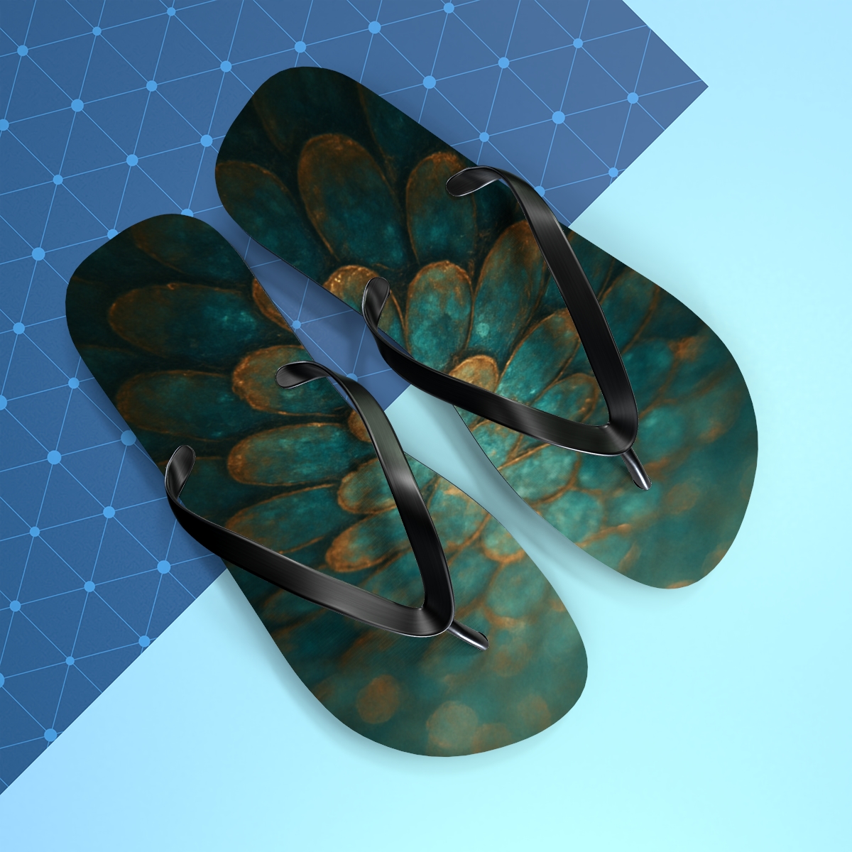 Iridescent Beetle Mosaic personalized beach flip flops