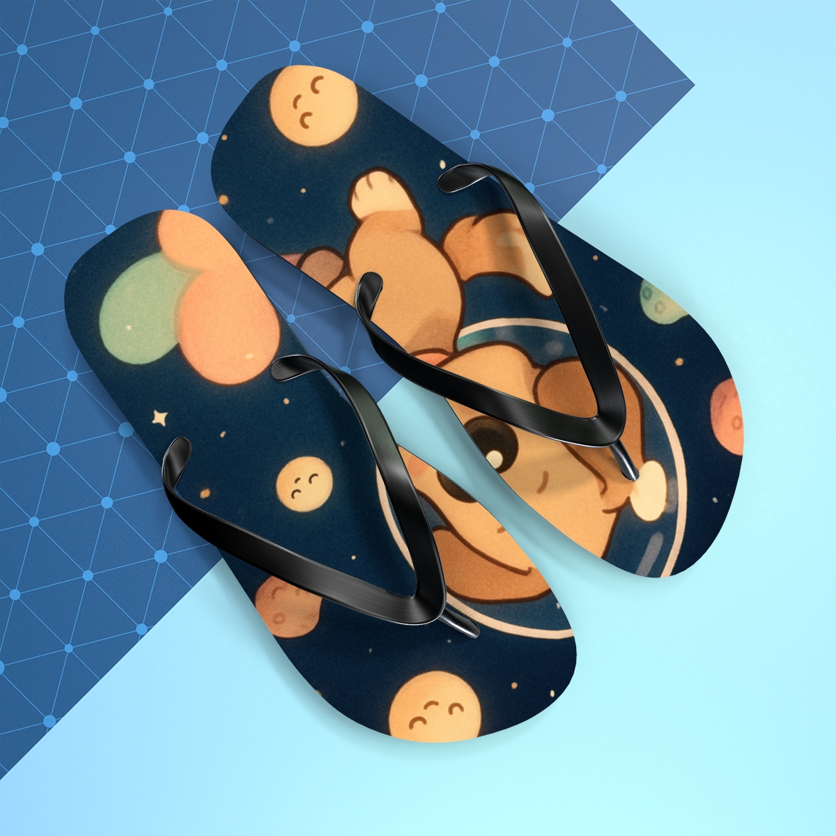 Pocket Comet Puppy Parade designer logo flip flops