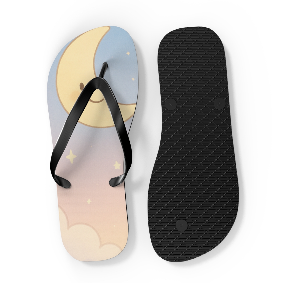 Sleepy Moon Bunny Balloon Ride custom flip flops