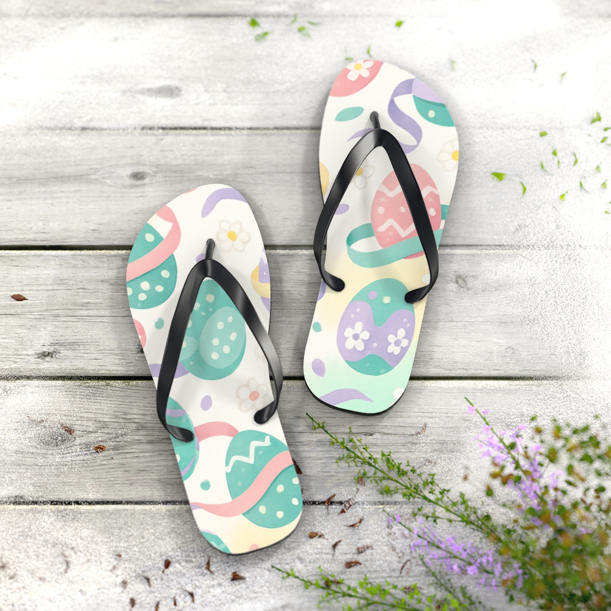 Spring Equinox Ribbon Egg Pattern unique graphic flip flops