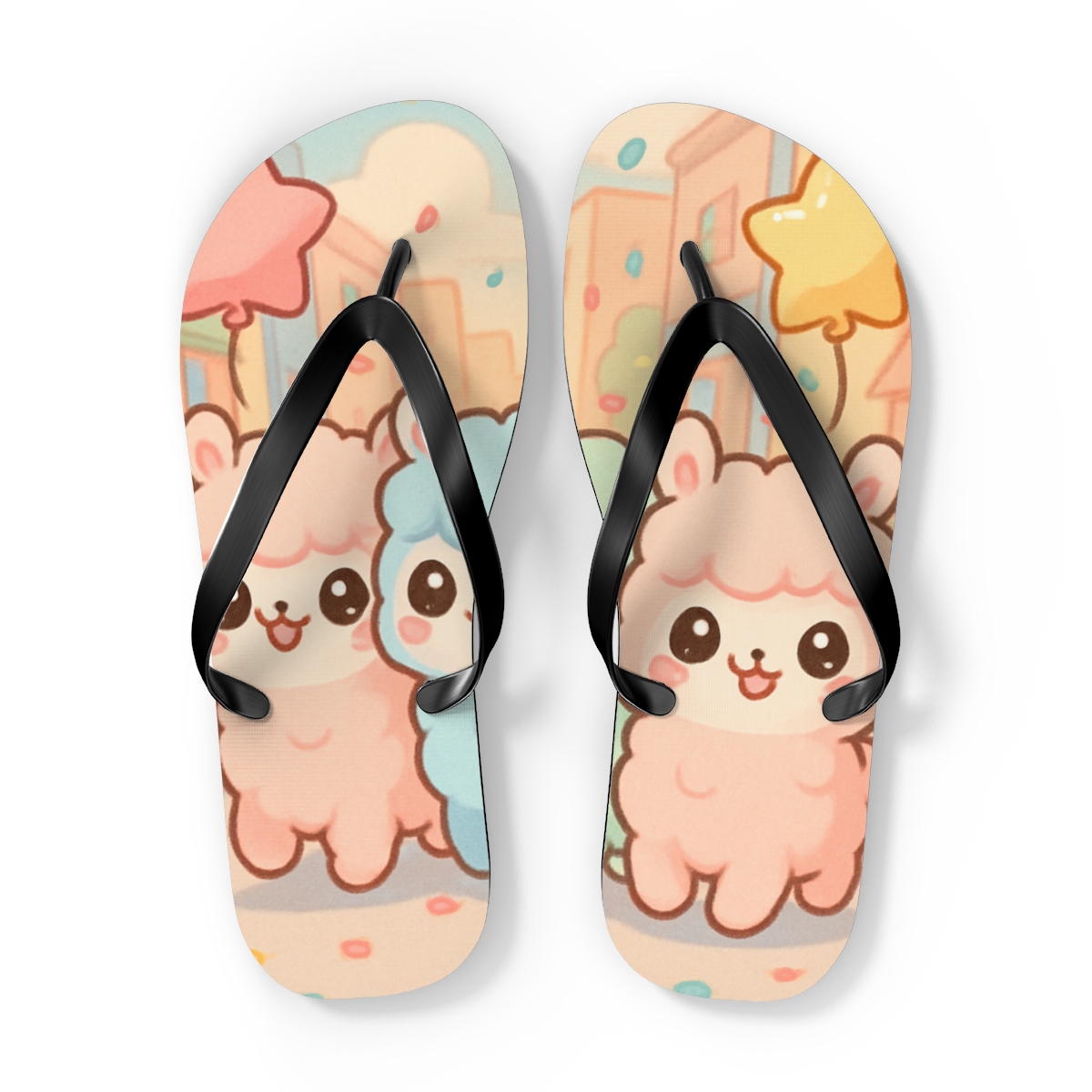 Cotton Candy Alpaca Parade custom flip flops