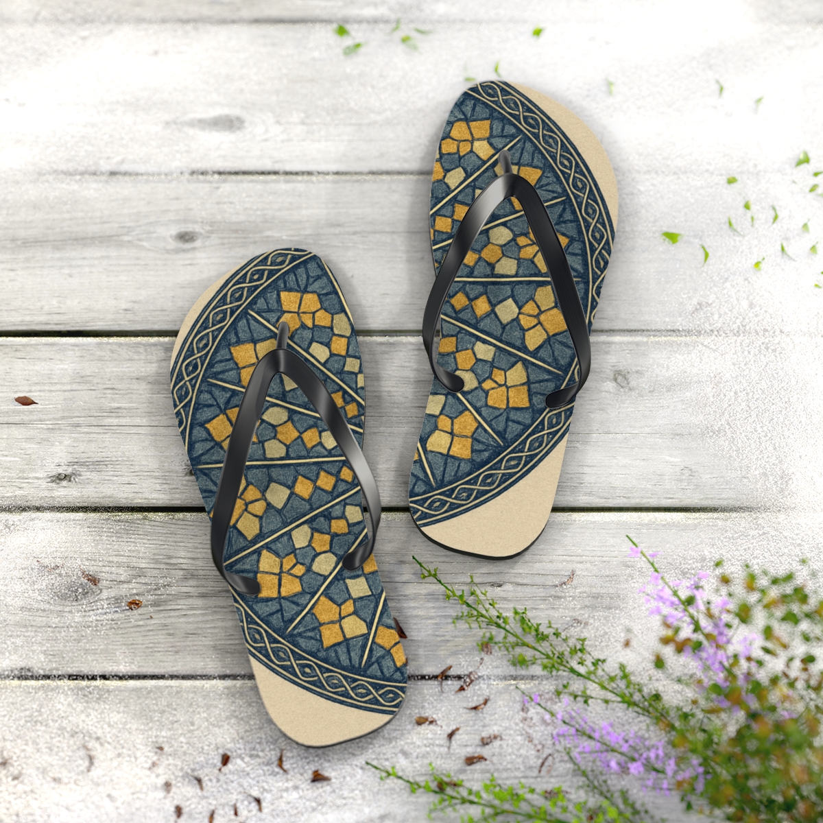Fractal Spoke Mosaic stylish summer flip flops