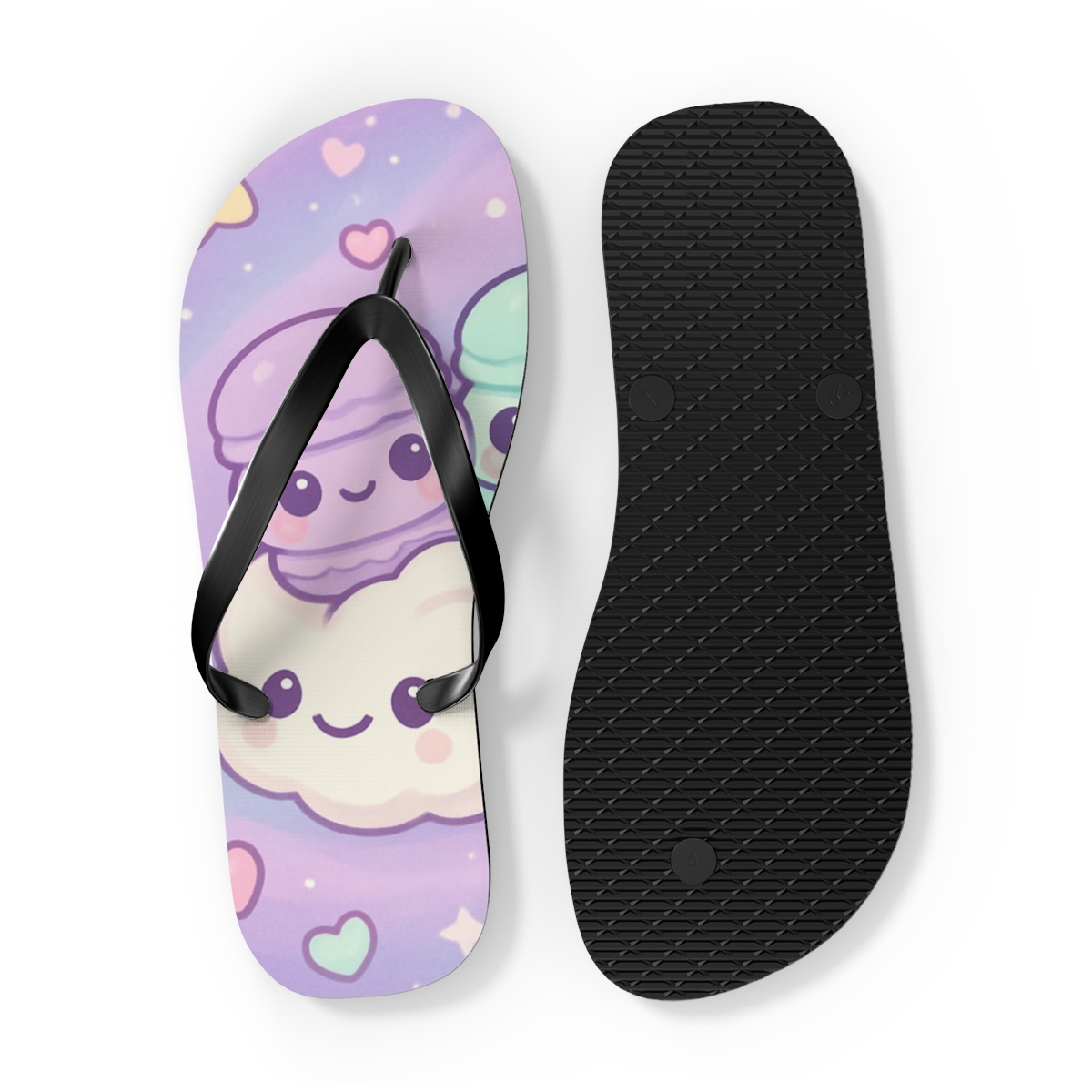 Cosmic Macaron Comet Parade designer logo flip flops