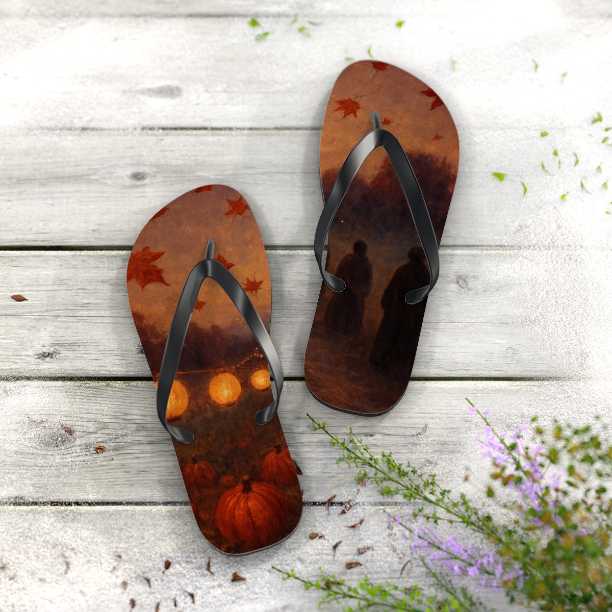 Lantern Harvest Lullaby personalized beach flip flops