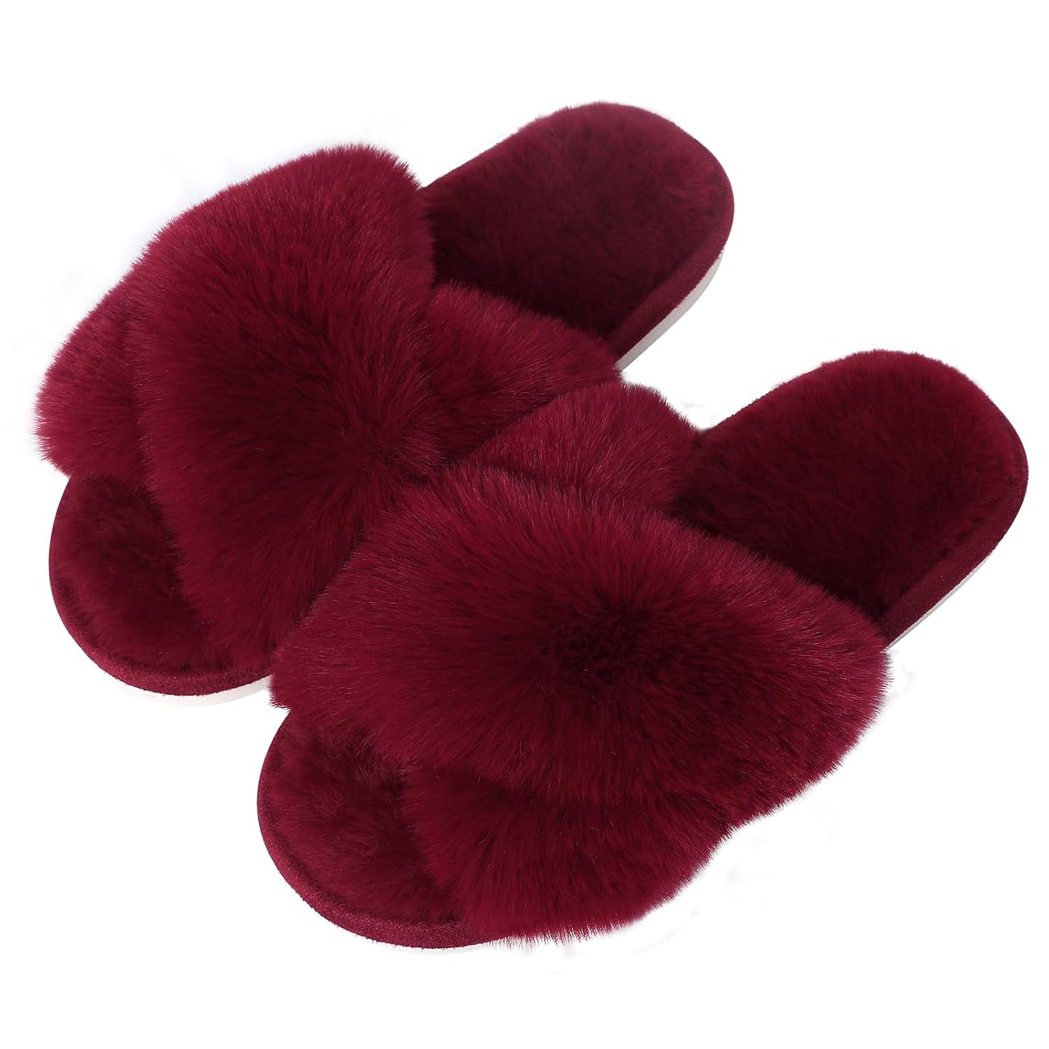 Memory Foam Fuzzy Faux Fur House Slippers For Women