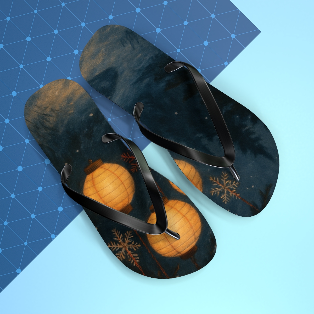 Lantern Lit Winter Eve Waltz unique graphic flip flops