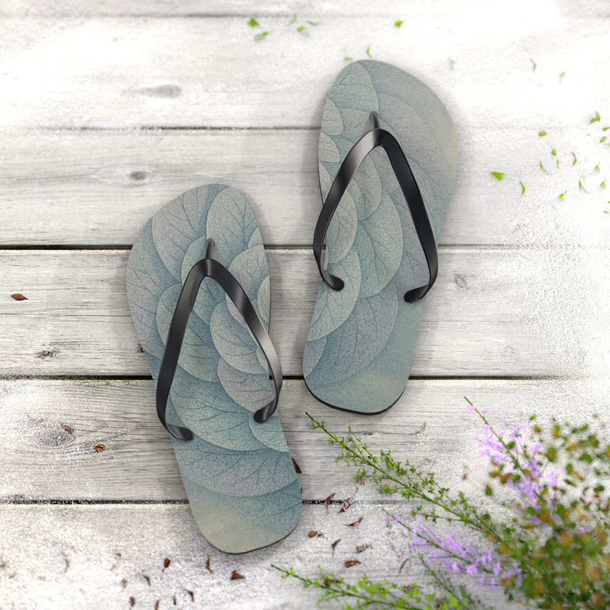 Teal Blossom Swirl Flip Flops