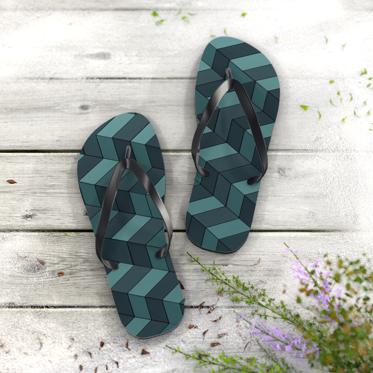 Offset Prism Weave designer logo flip flops