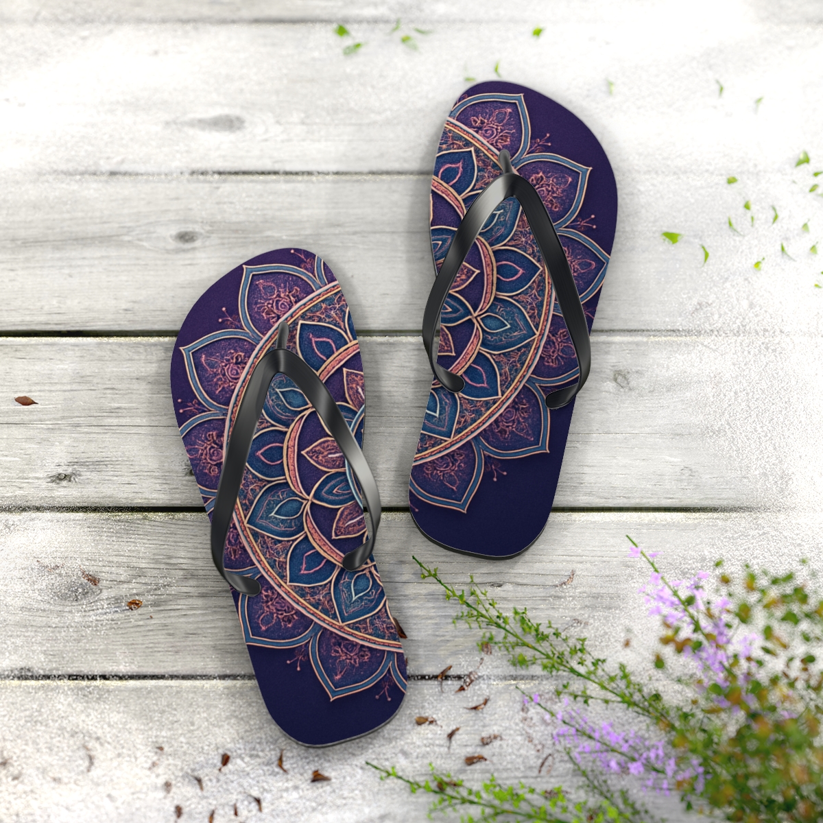 Prismatic Orbit Filigree designer logo flip flops