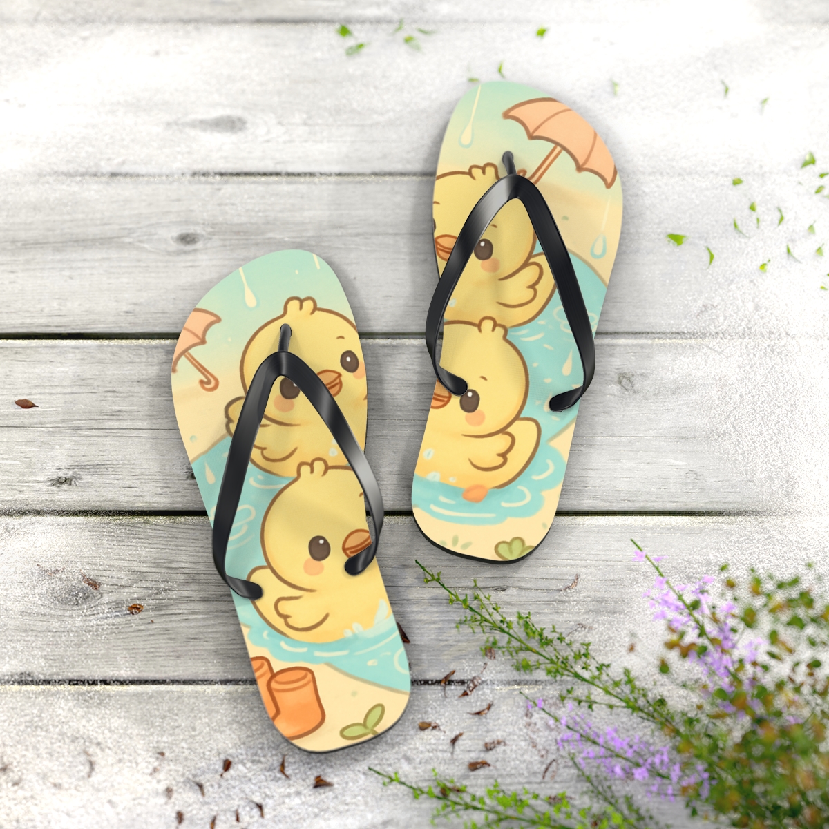 Pastel Puddle Ducklings colorful rubber flip flops