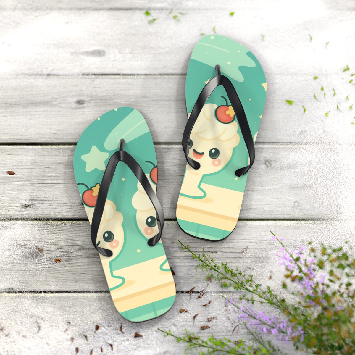 Mint Comet Milkshake Parade custom flip flops