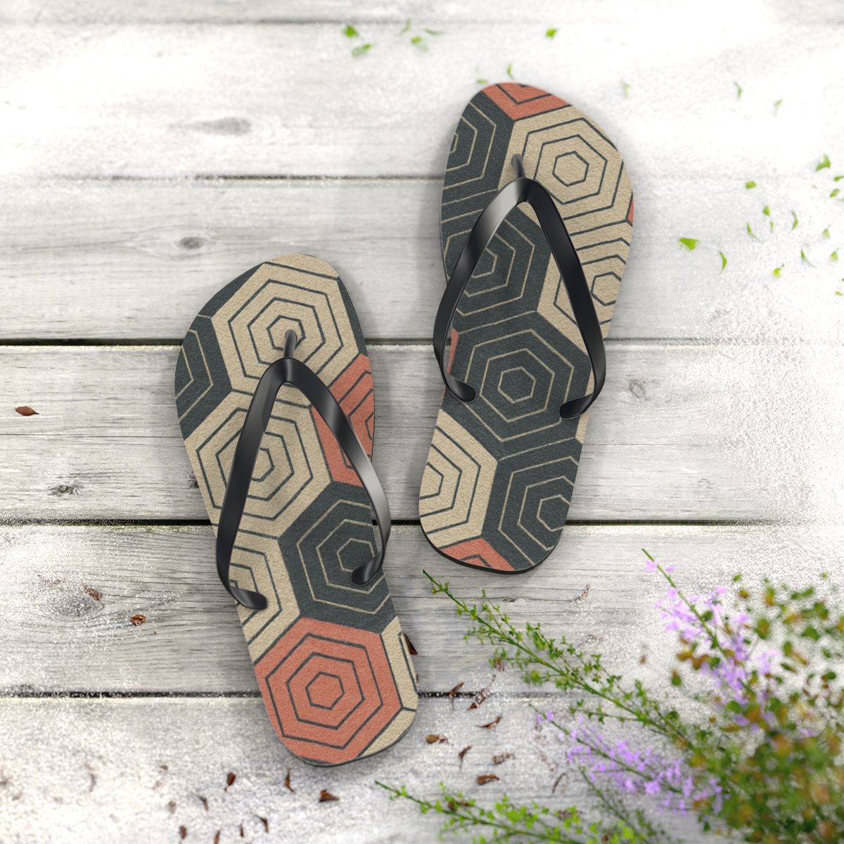 Hex Tiling Pulse Quilt unique graphic flip flops