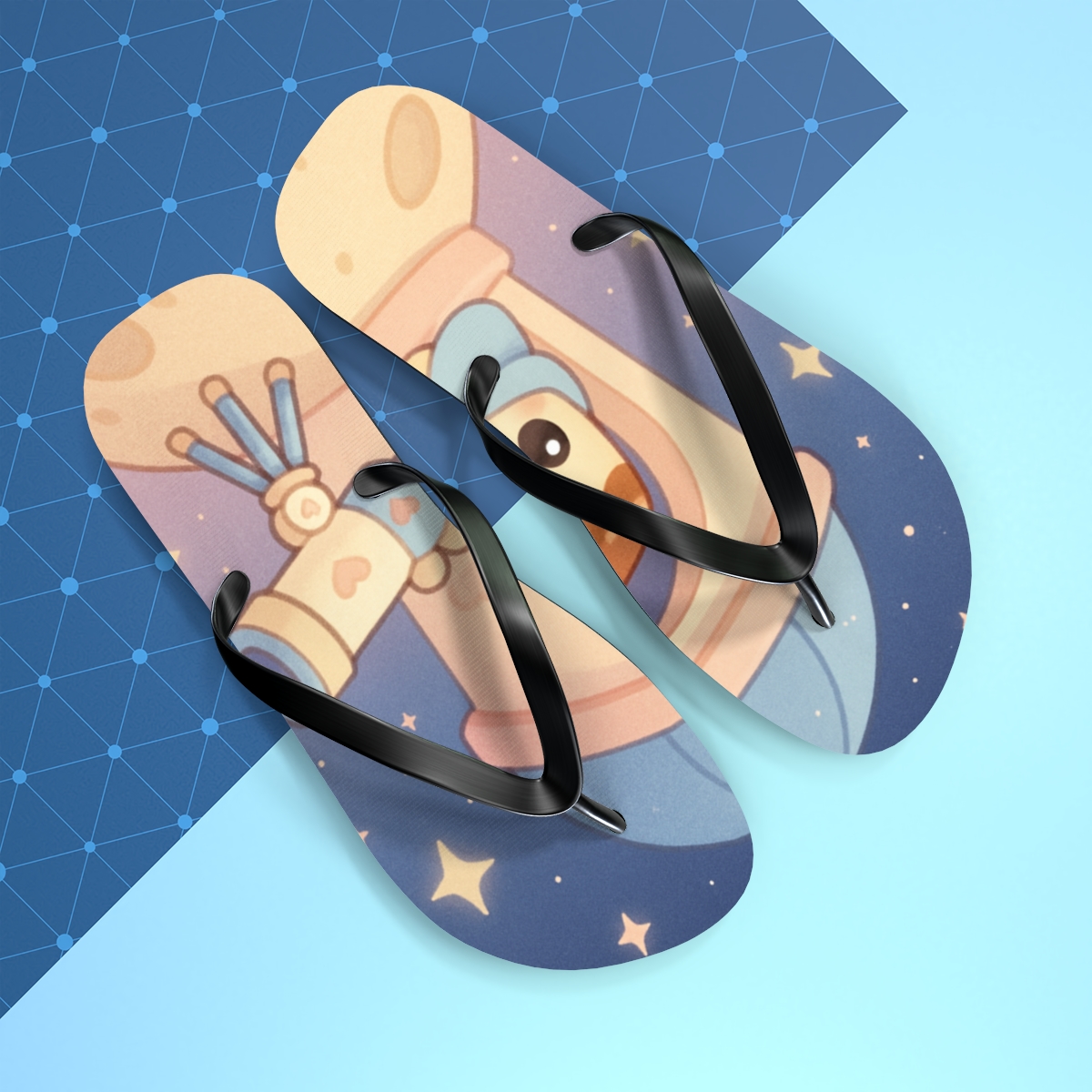 Moonlit Pudding Observatory Pals trendy printed flip flops