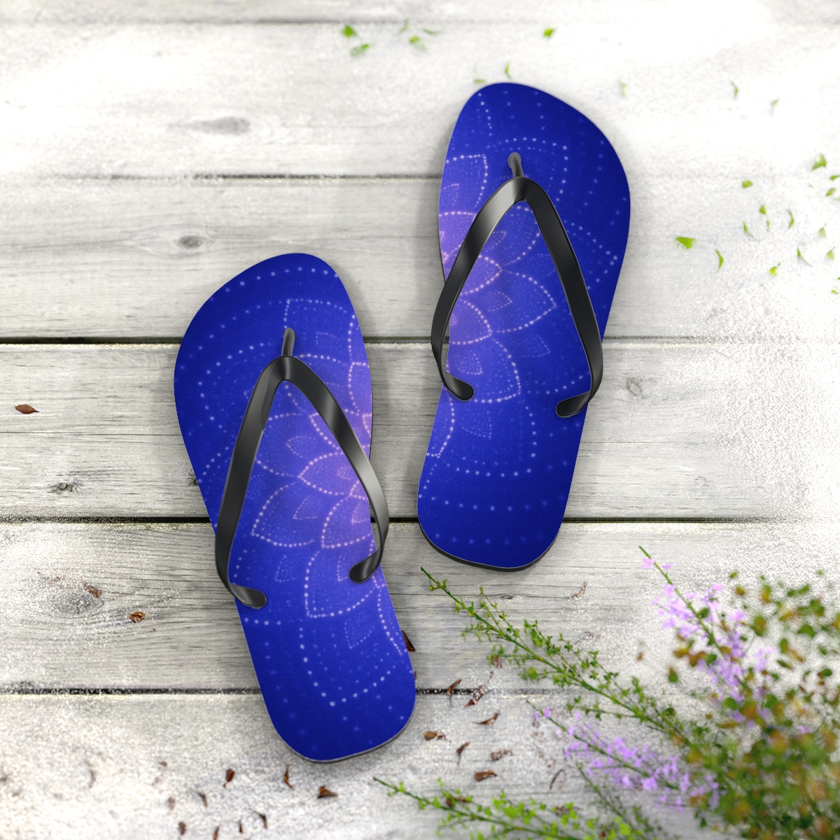 Camellia Dot Halo Sequence designer logo flip flops