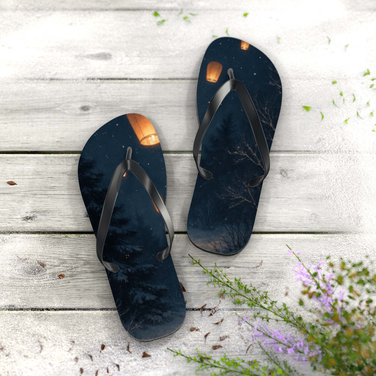 Lantern Festival Snowfall Glow custom flip flops