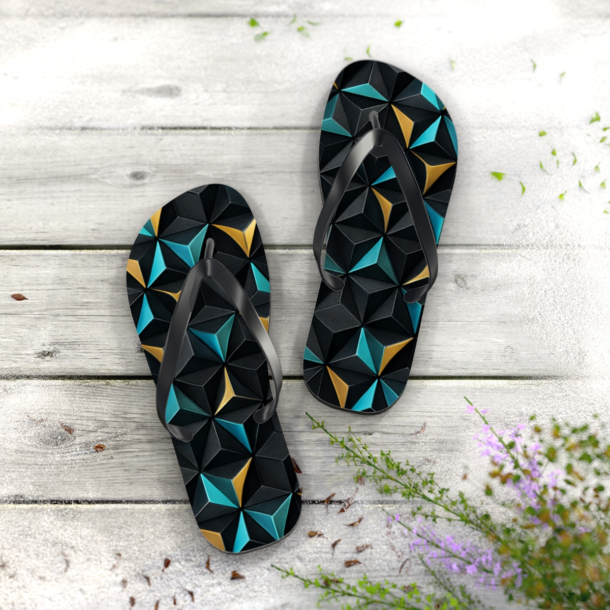 Hex Prism Bloom Grid colorful rubber flip flops