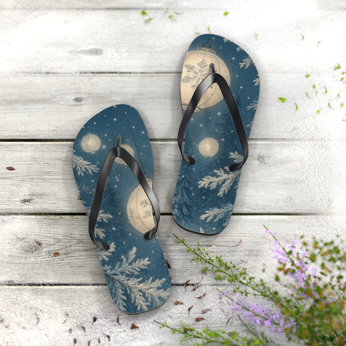 Winter Lantern Constellation soft sole flip flops