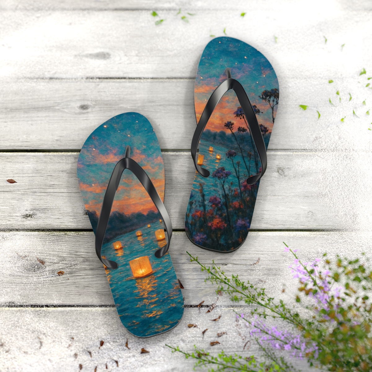 Midsummer Lantern Drift stylish summer flip flops