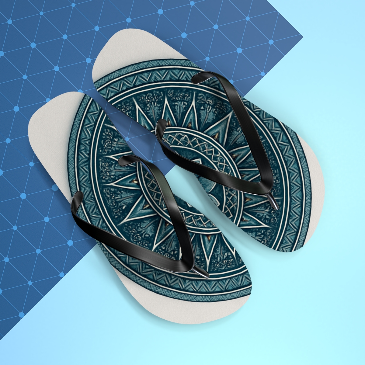 Lattice Bloom Compasswheel personalized beach flip flops