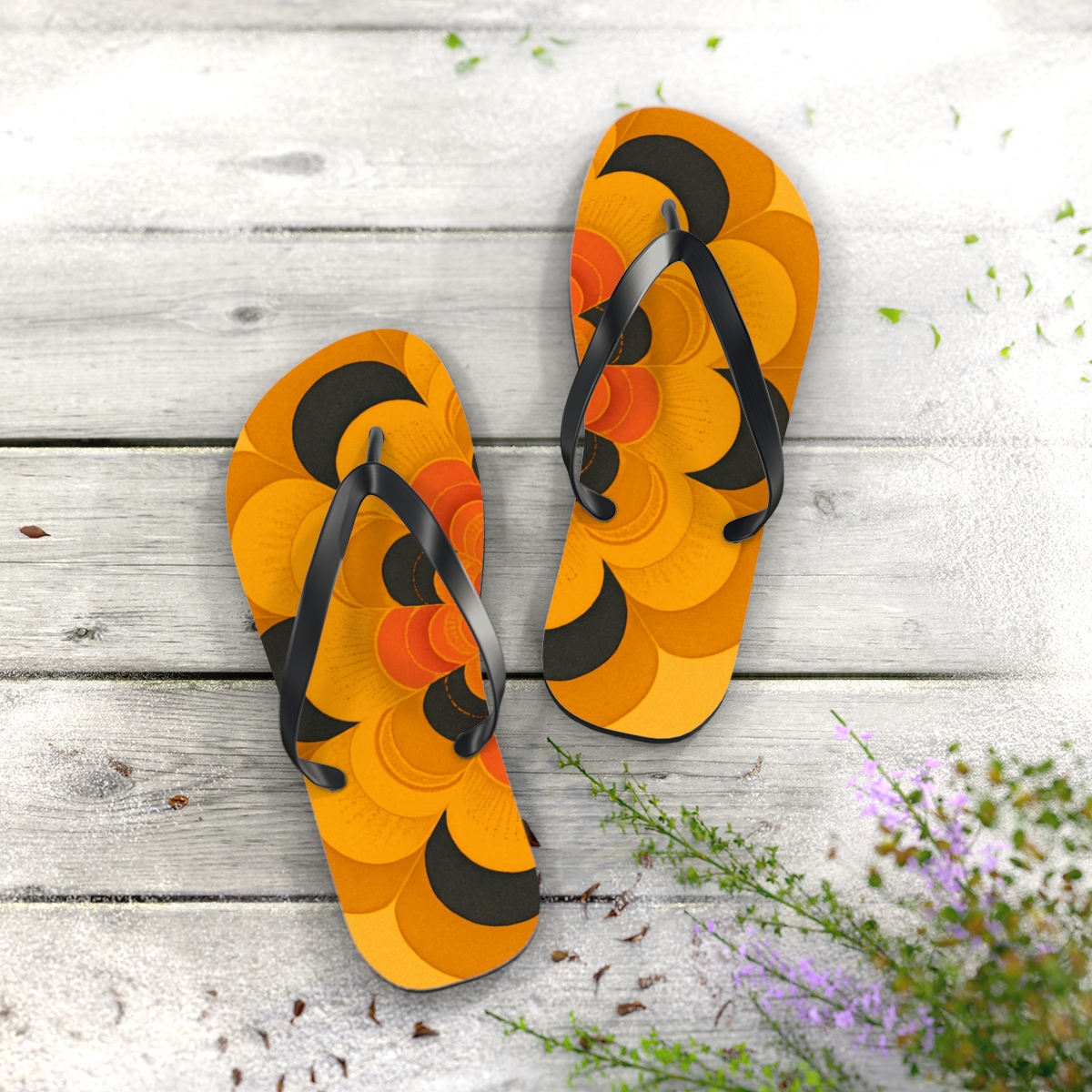 Marigold Pulse Rosette soft sole flip flops