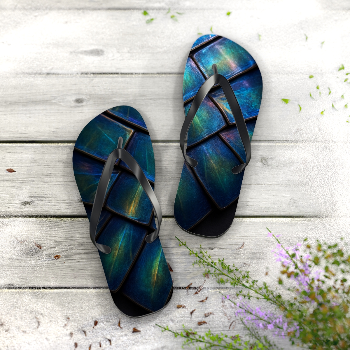 Iridescent Beetle Carapace Prism comfortable casual flip flops