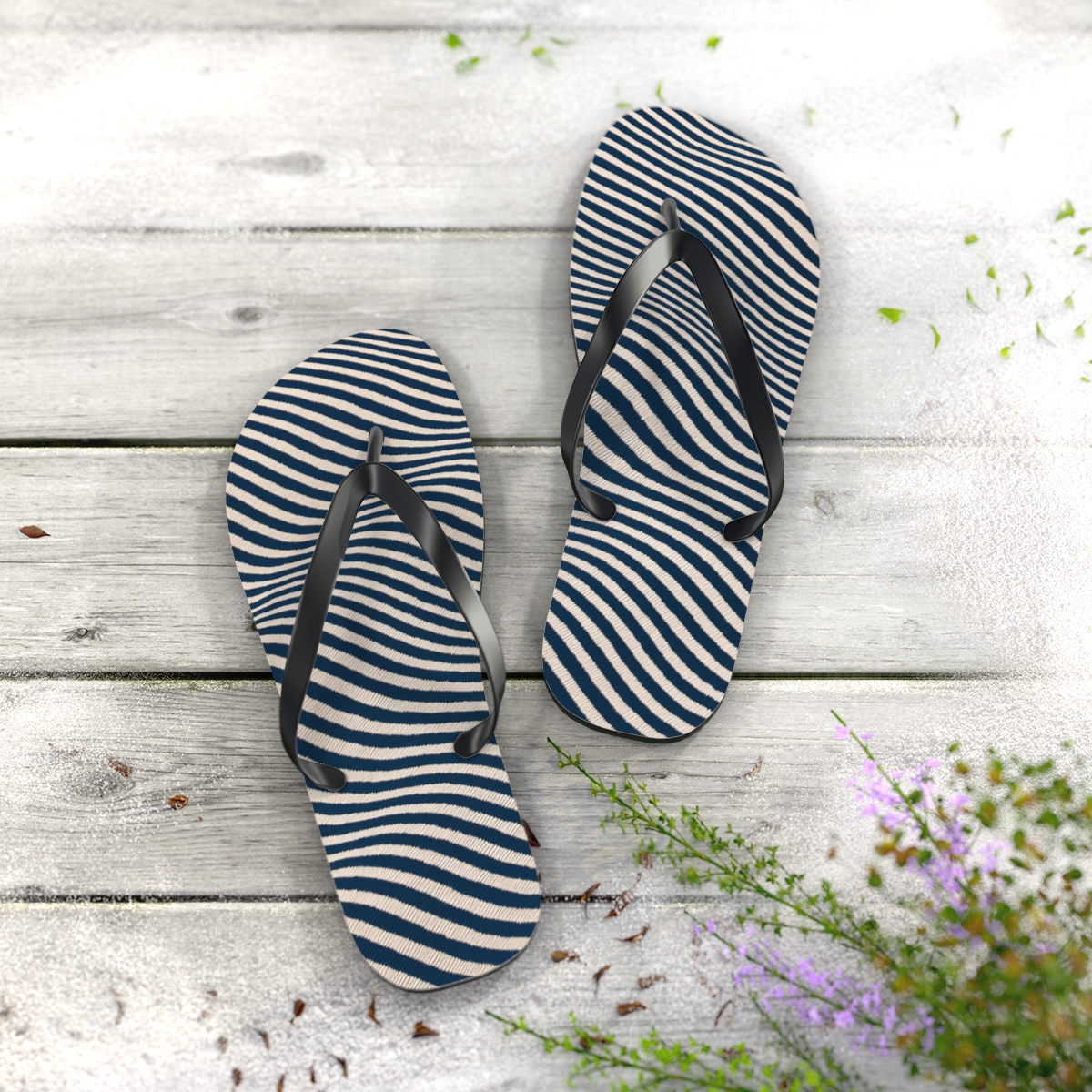 Oscillating Stripe Moire Field unique graphic flip flops