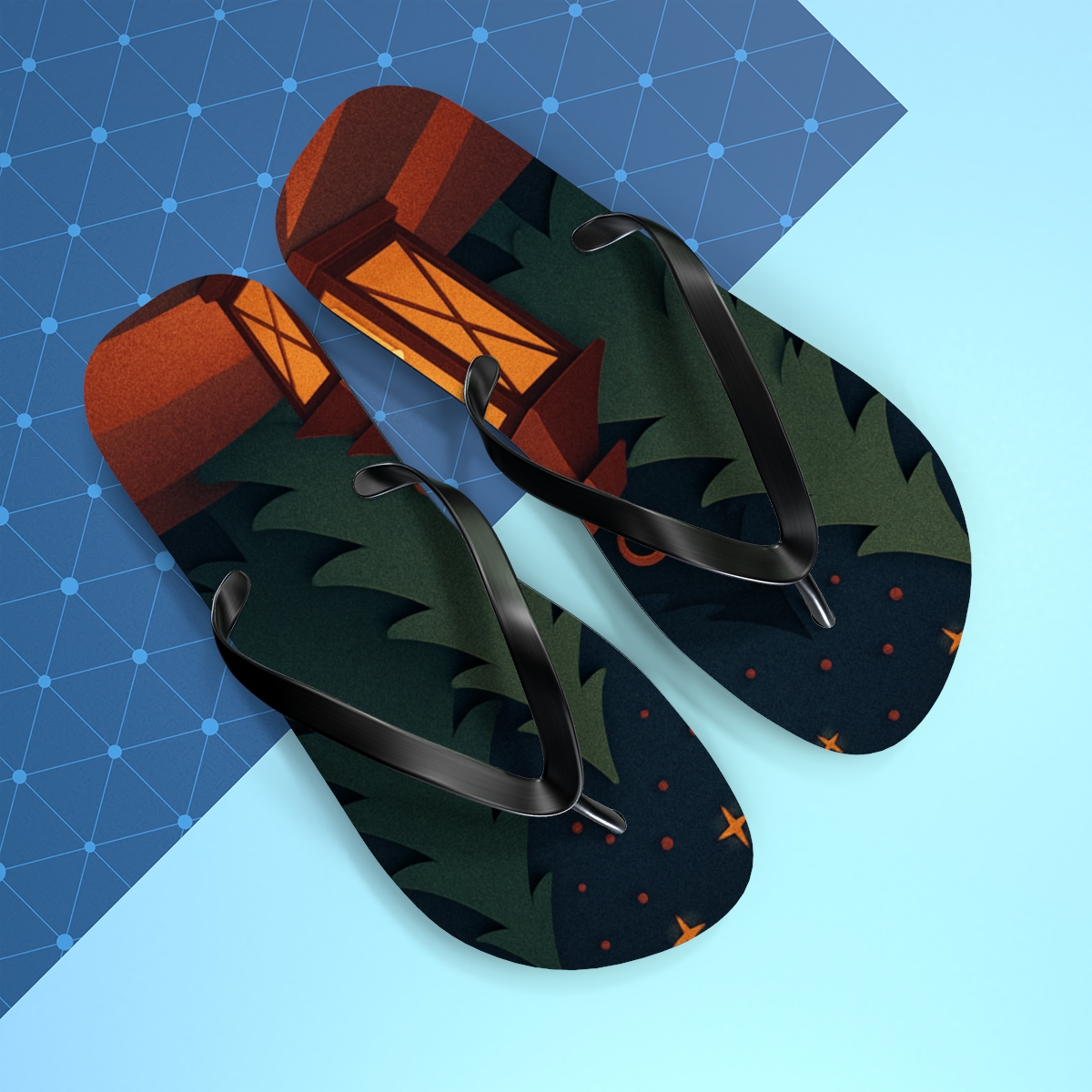 Lanternlit Midwinter Carol Silhouette soft sole flip flops