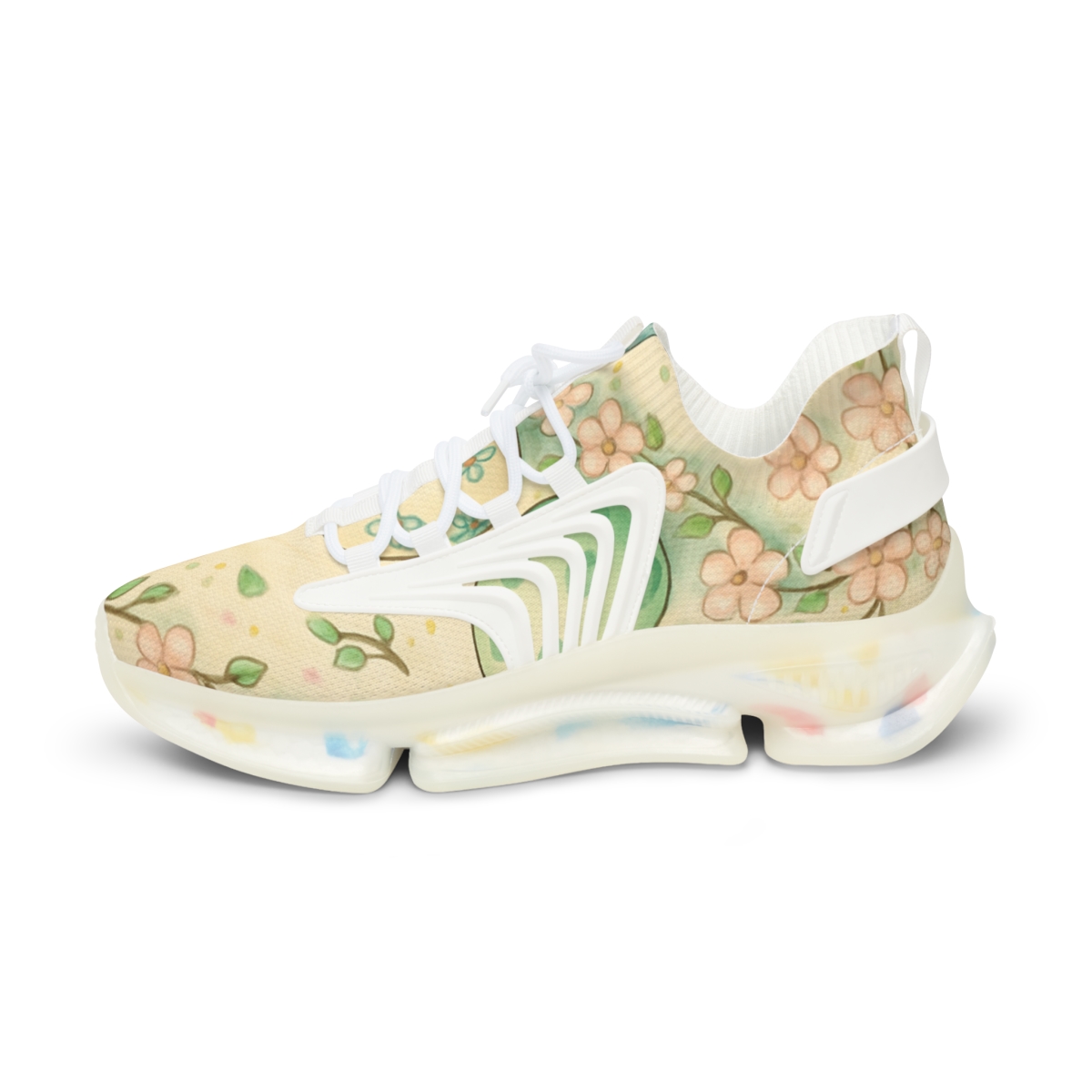 Spring Eggshell Blossom Parade unique printed sneakers