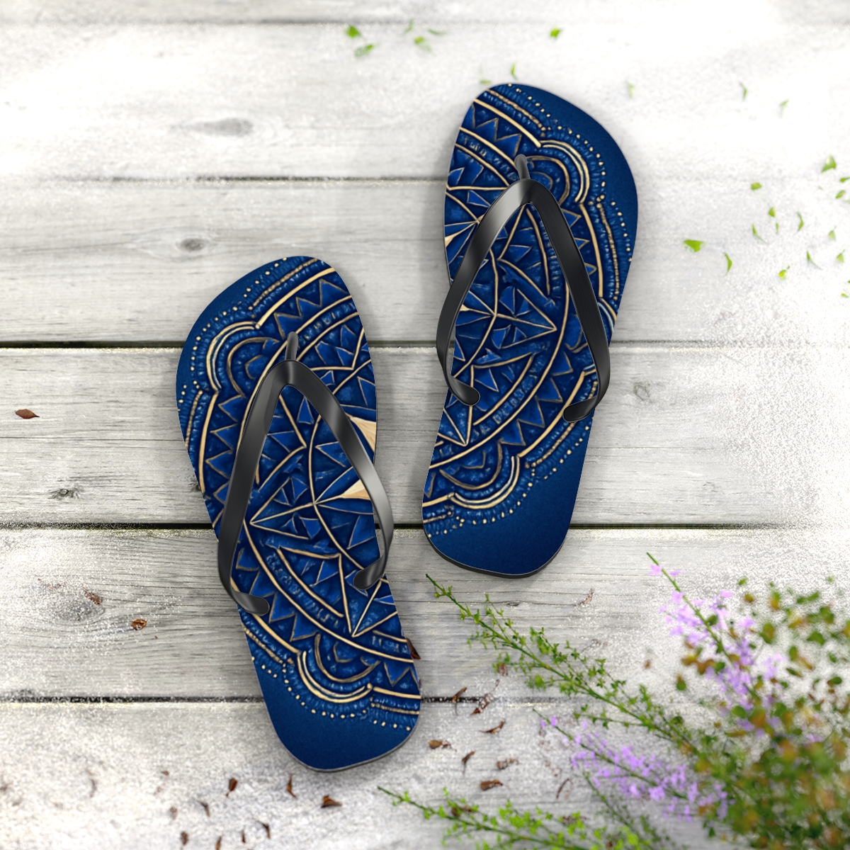Radiant Mosaic Axis designer logo flip flops