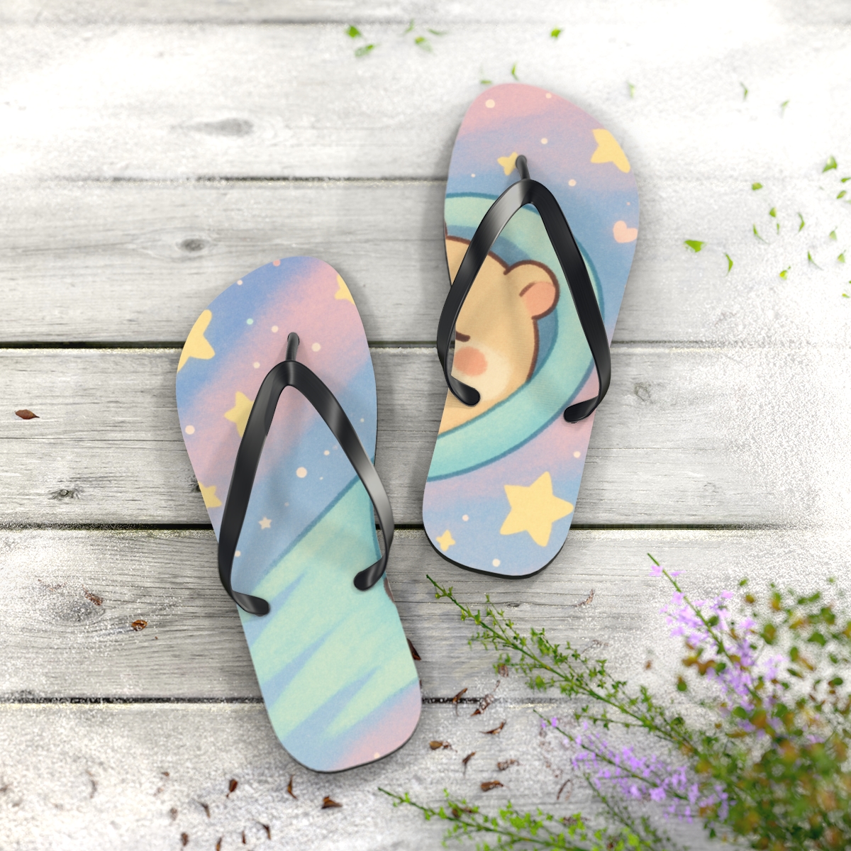 Pastel Comet Hamster Sleepover comfortable casual flip flops