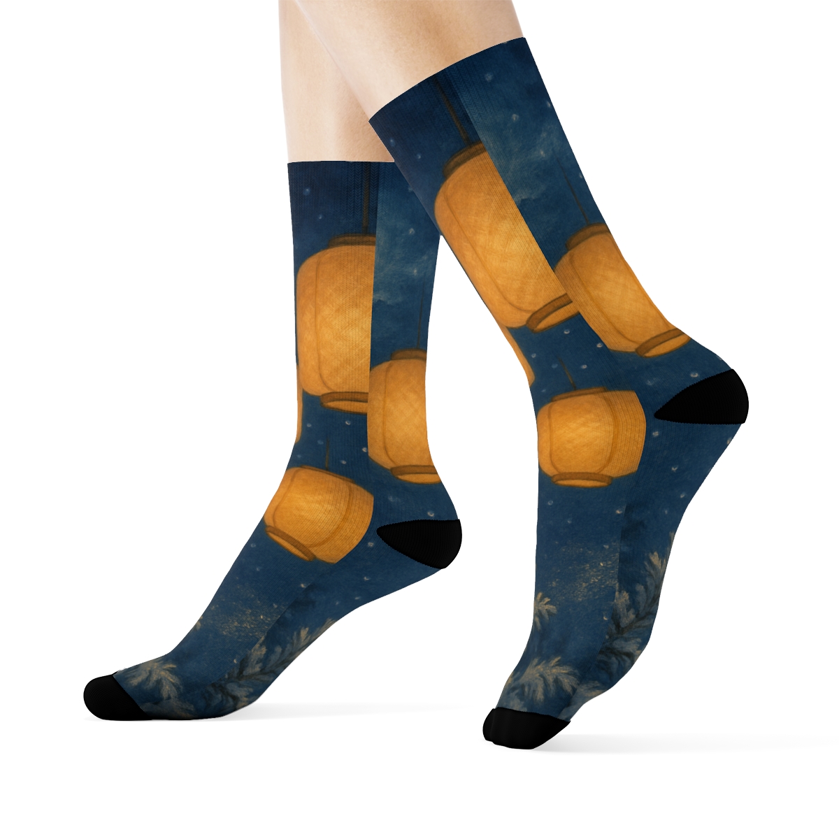 Lanternlit Winter Solstice Veil unique printed sockscustom socks