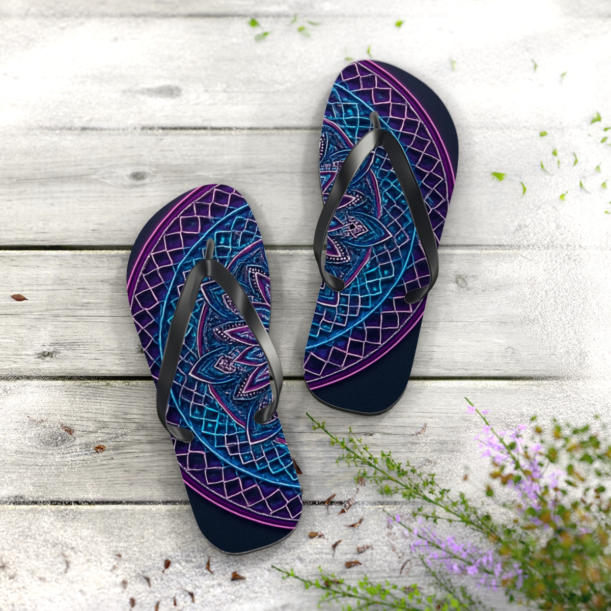 Prismatic Lattice Rosette personalized beach flip flops