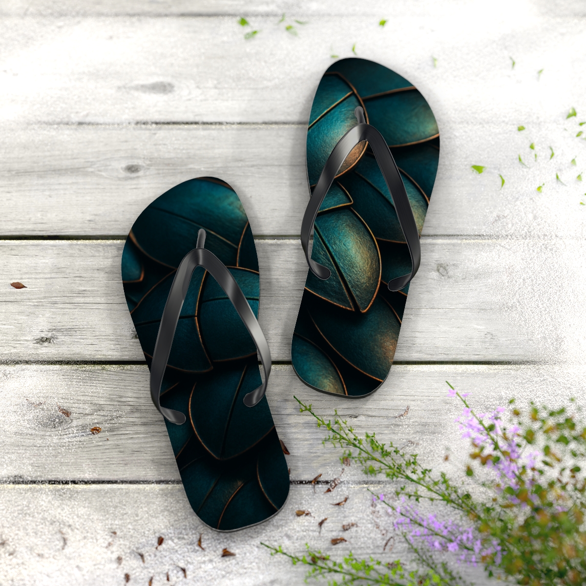 Iridescent Beetle Mosaic personalized beach flip flops