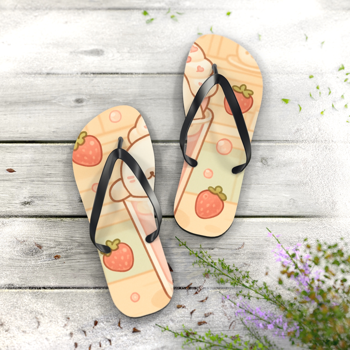 Strawberry Milkshake Seal Cafe unique graphic flip flops