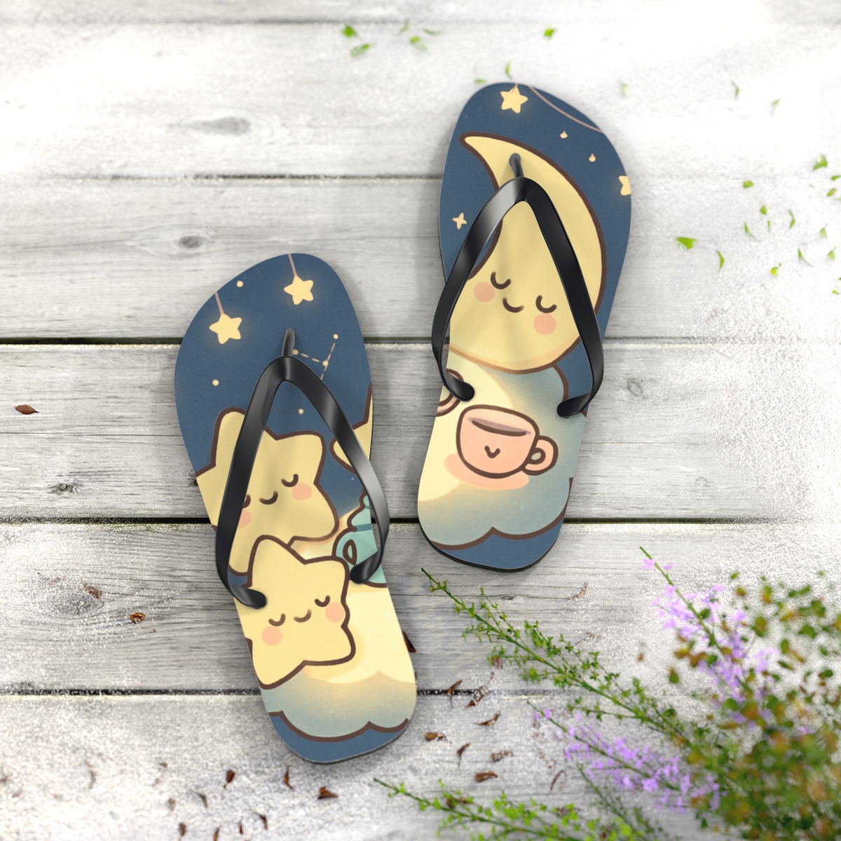 Sleepy Star Tea Party soft sole flip flops