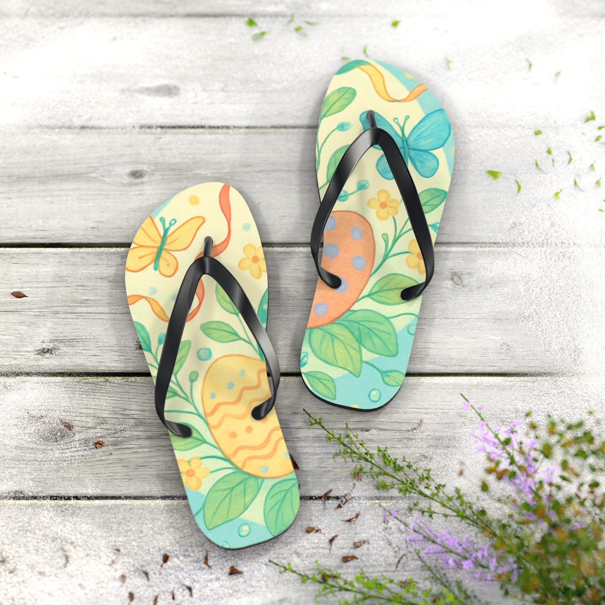 Spring Equinox Egg Garden designer logo flip flops