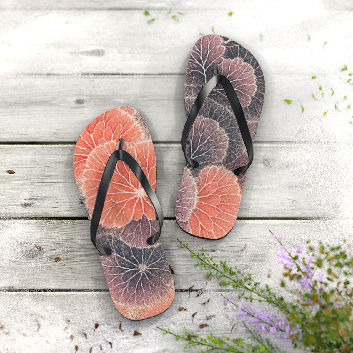 Peony Fractal Halo Array soft sole flip flops