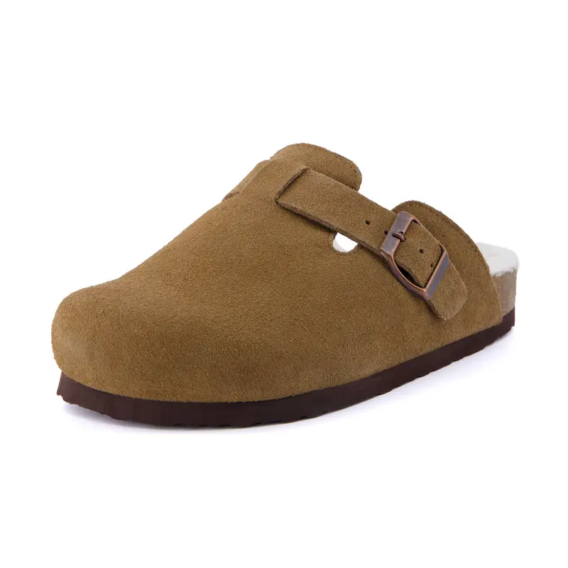 Womens Hana Genuine Suede Clog - Soft Fur Lining