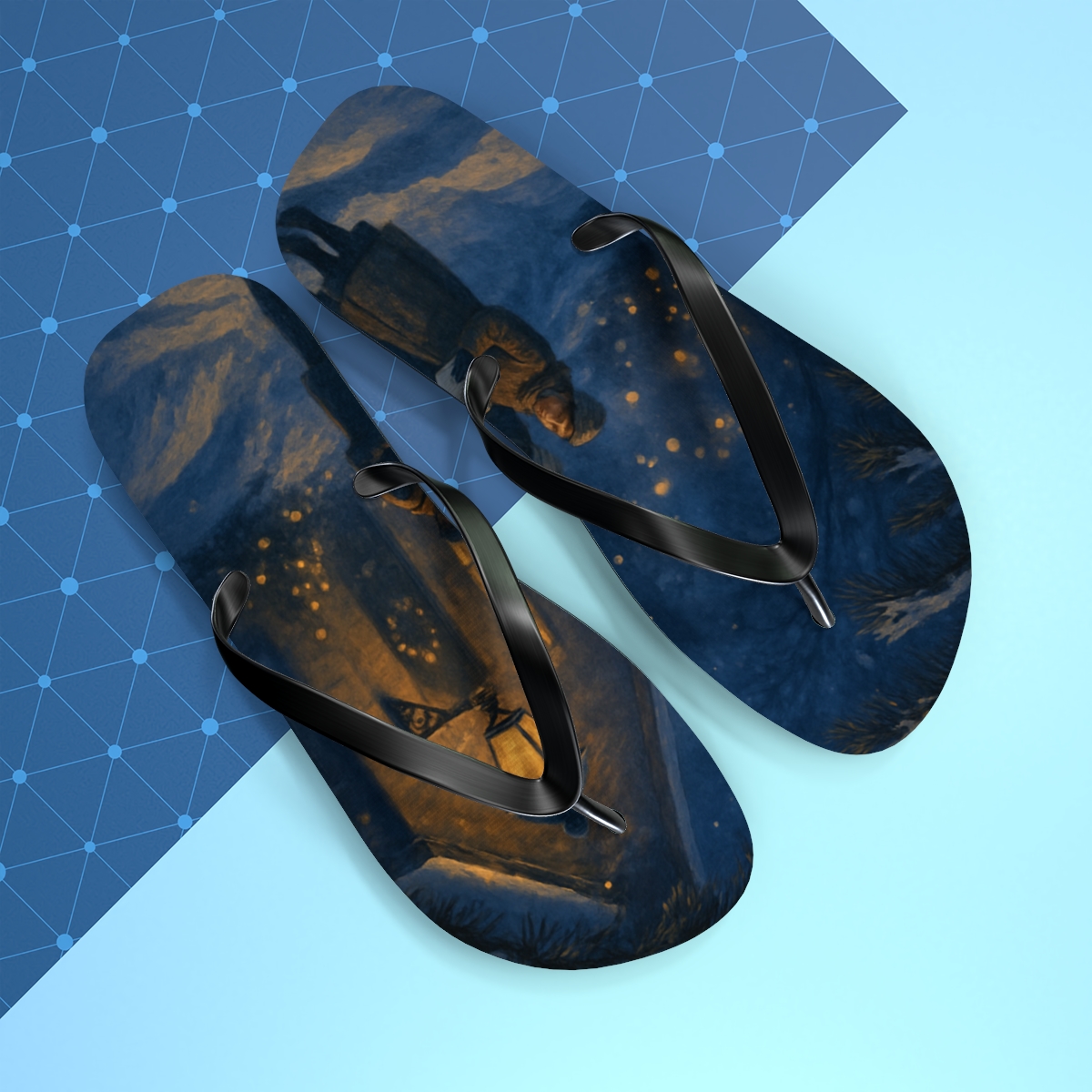 Lanternlit Midwinter Carol Scene unique graphic flip flops