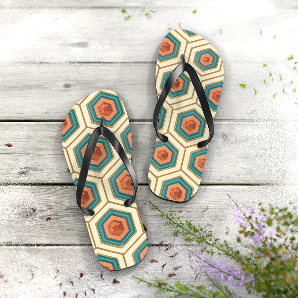 Hex Prism Bloom Tessellation custom flip flops