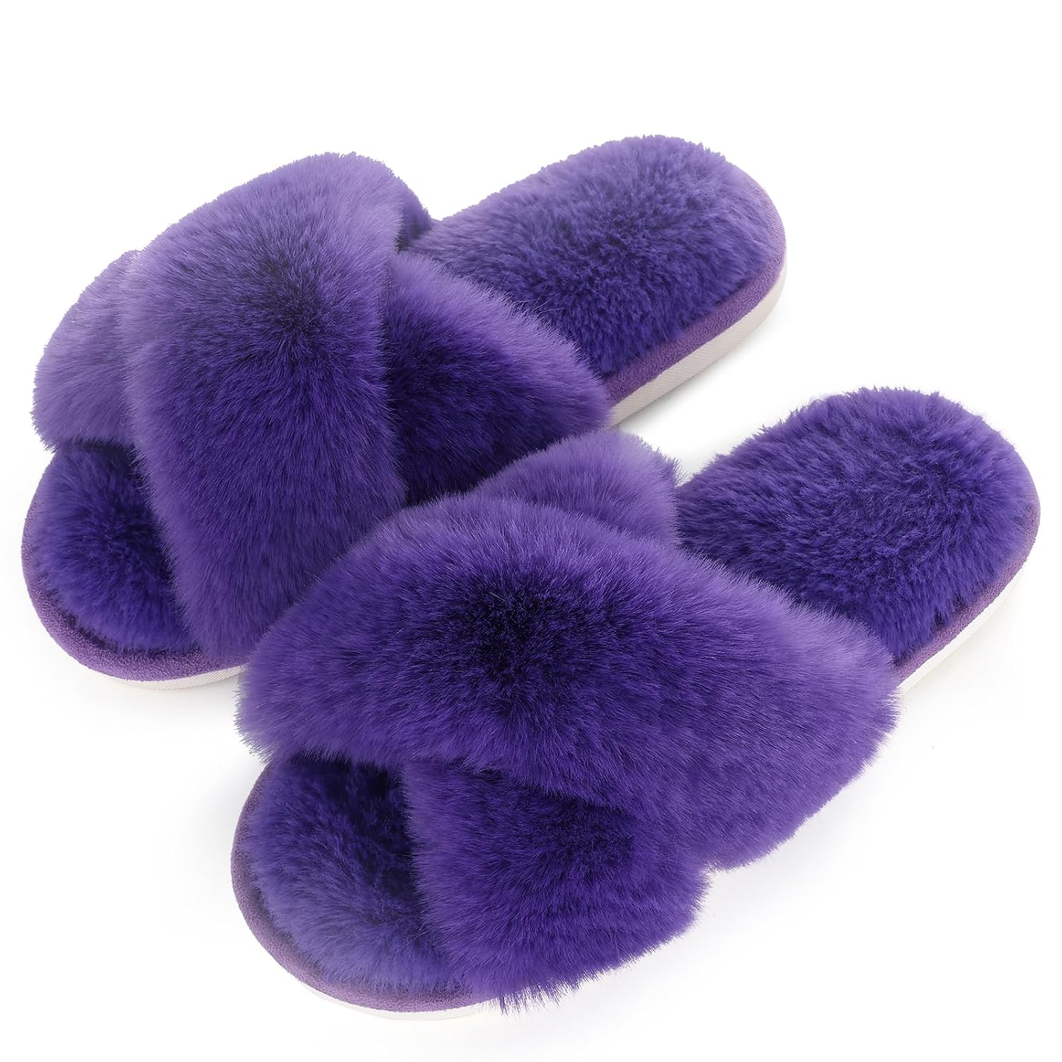 Memory Foam Fuzzy Faux Fur House Slippers For Women