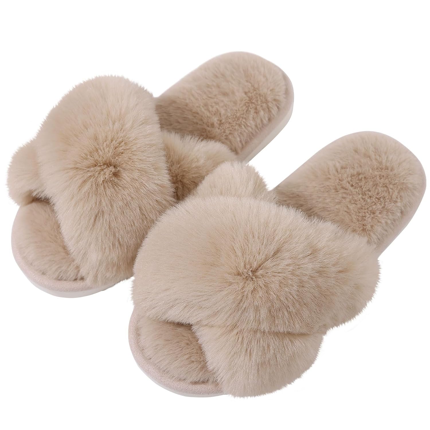 Memory Foam Fuzzy Faux Fur House Slippers For Women