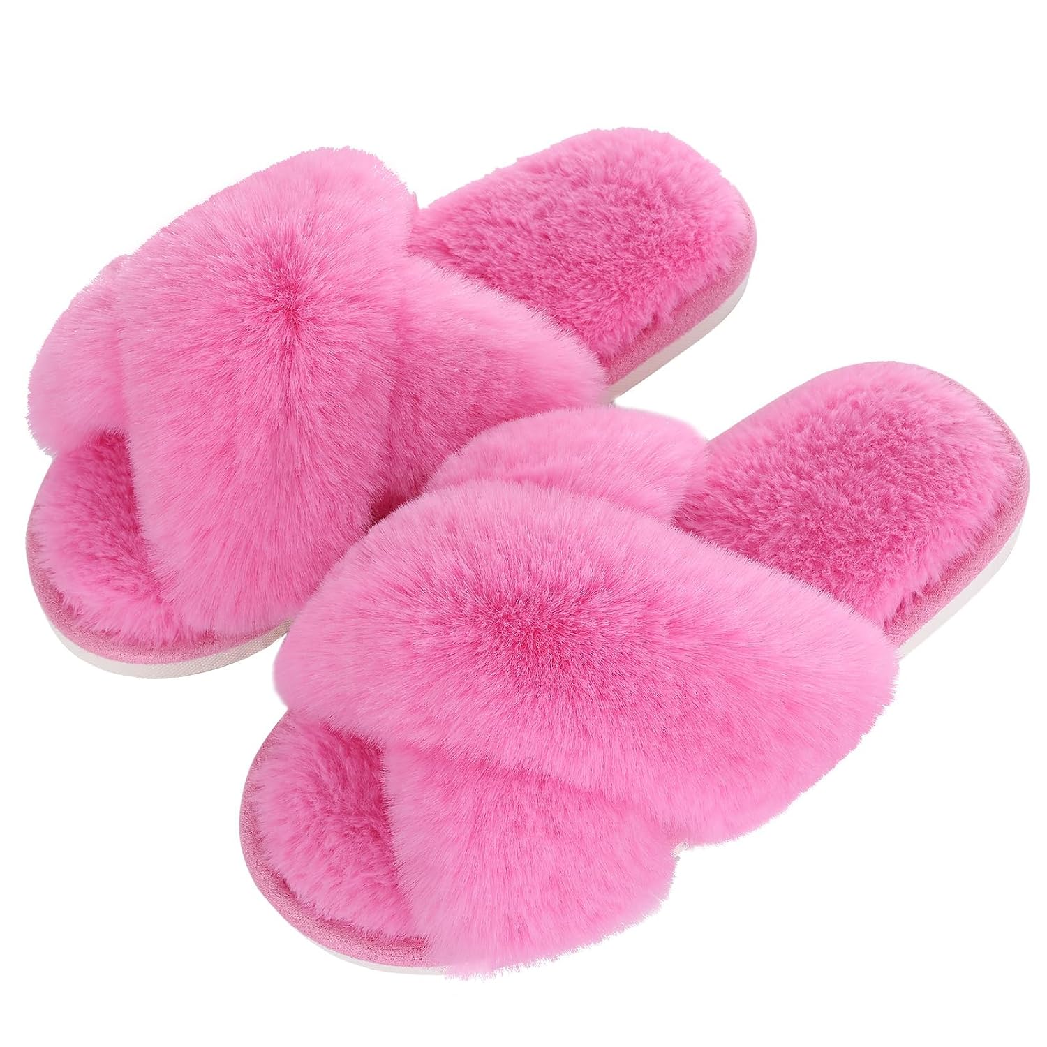 Memory Foam Fuzzy Faux Fur House Slippers For Women