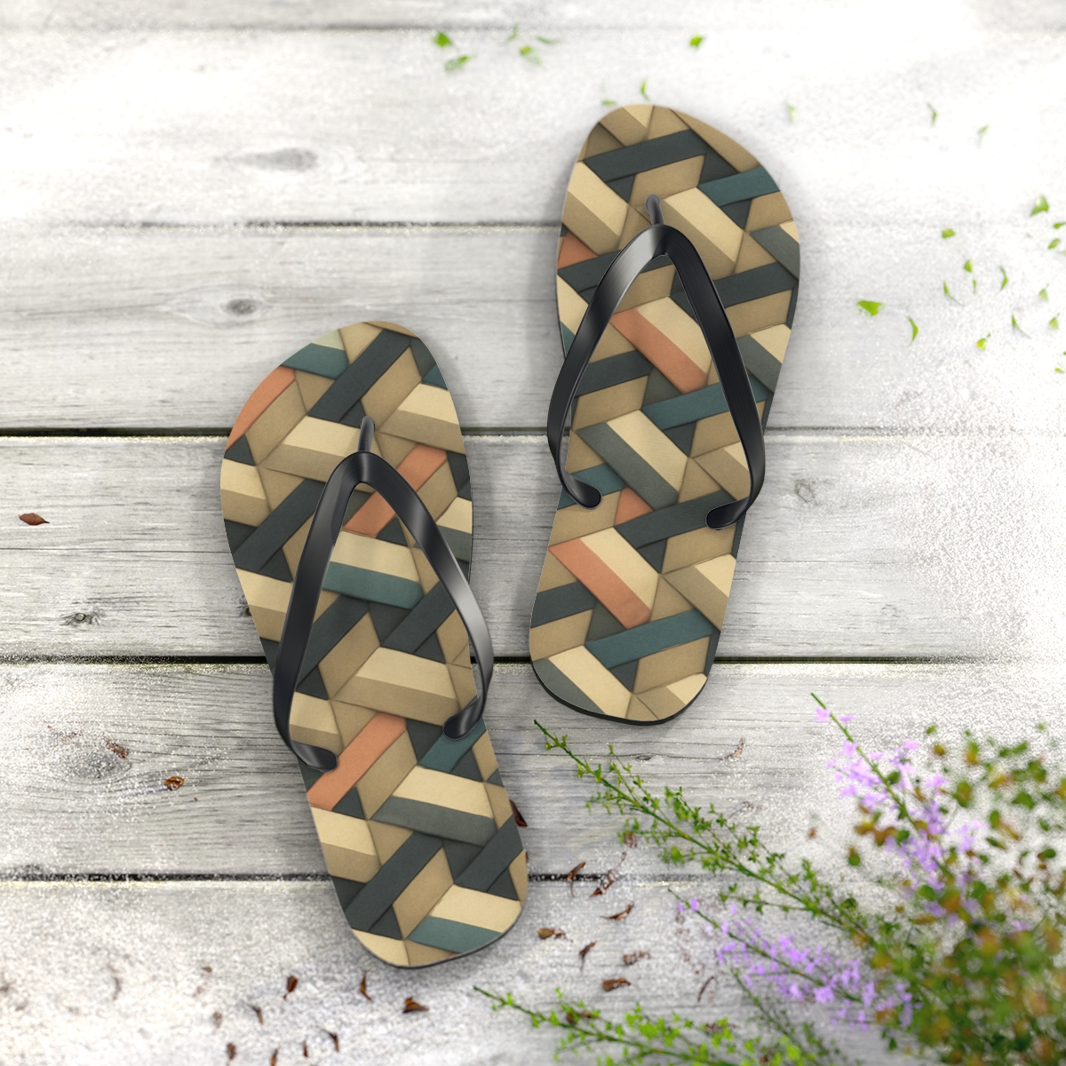 Hex Weave Drift Tiles designer logo flip flops