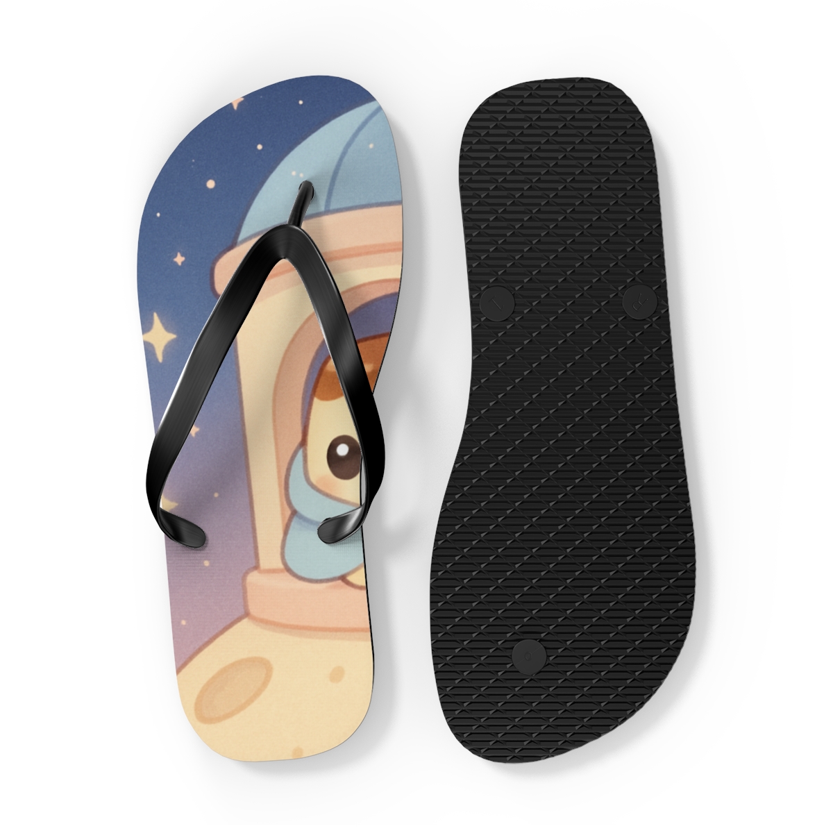 Moonlit Pudding Observatory Pals trendy printed flip flops