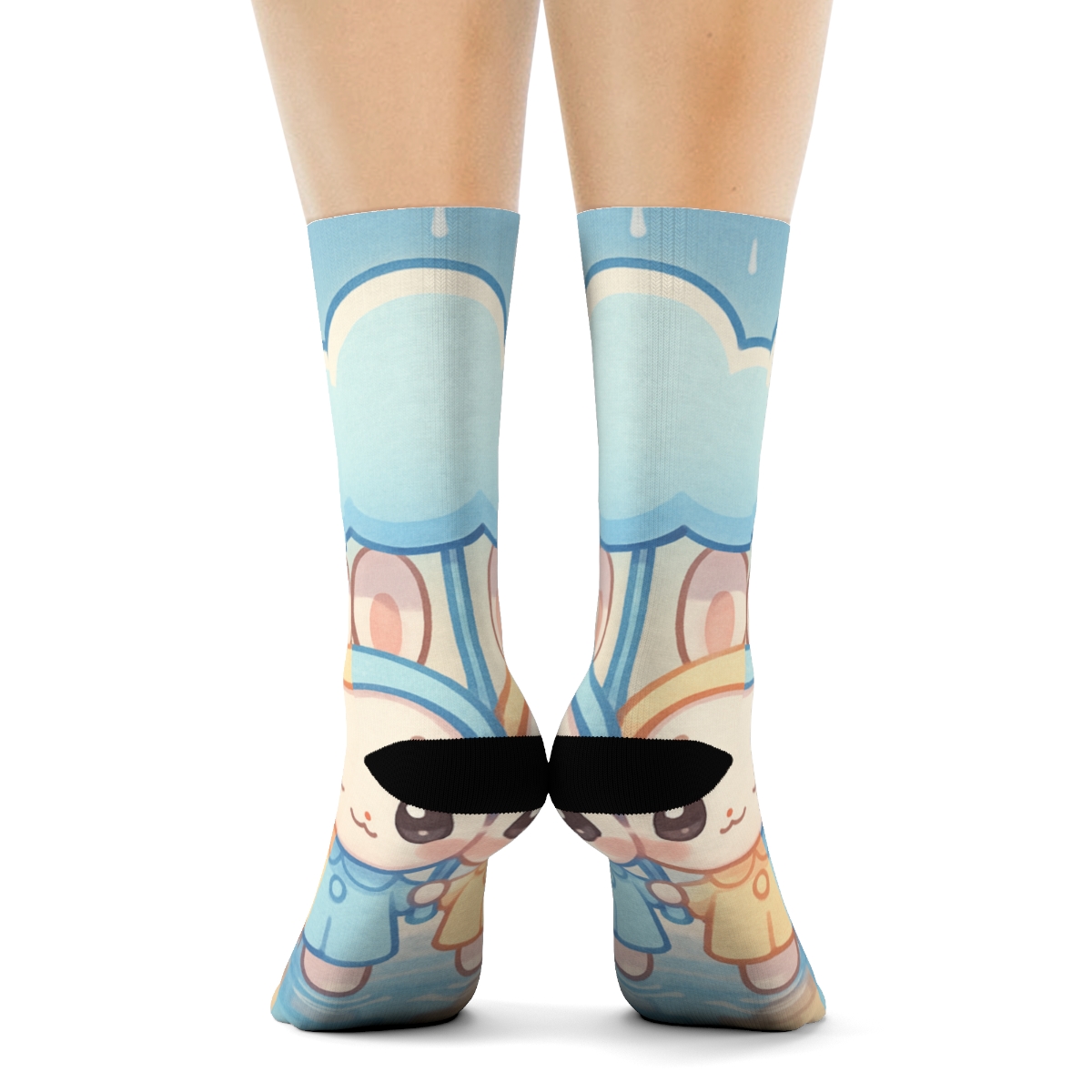 Cozy Raindrop Umbrella Bunnies trendy colorful socks