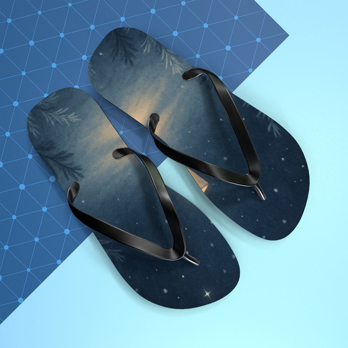 Winter Solstice Lantern Quiet personalized beach flip flops