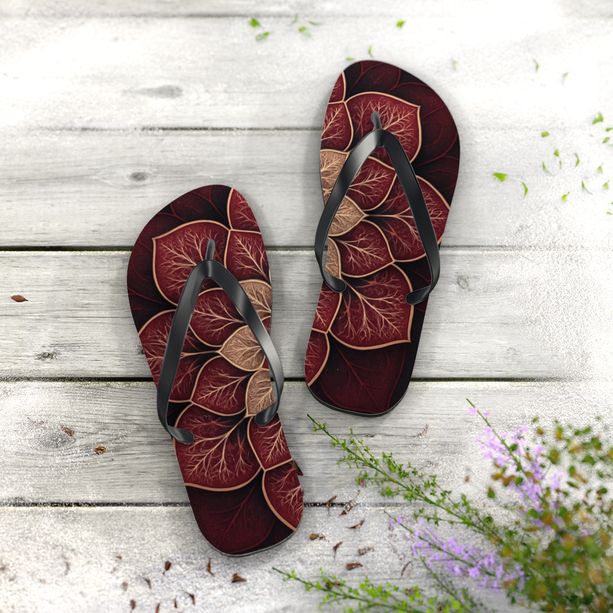 Peony Fractal Vein Mandala stylish summer flip flops