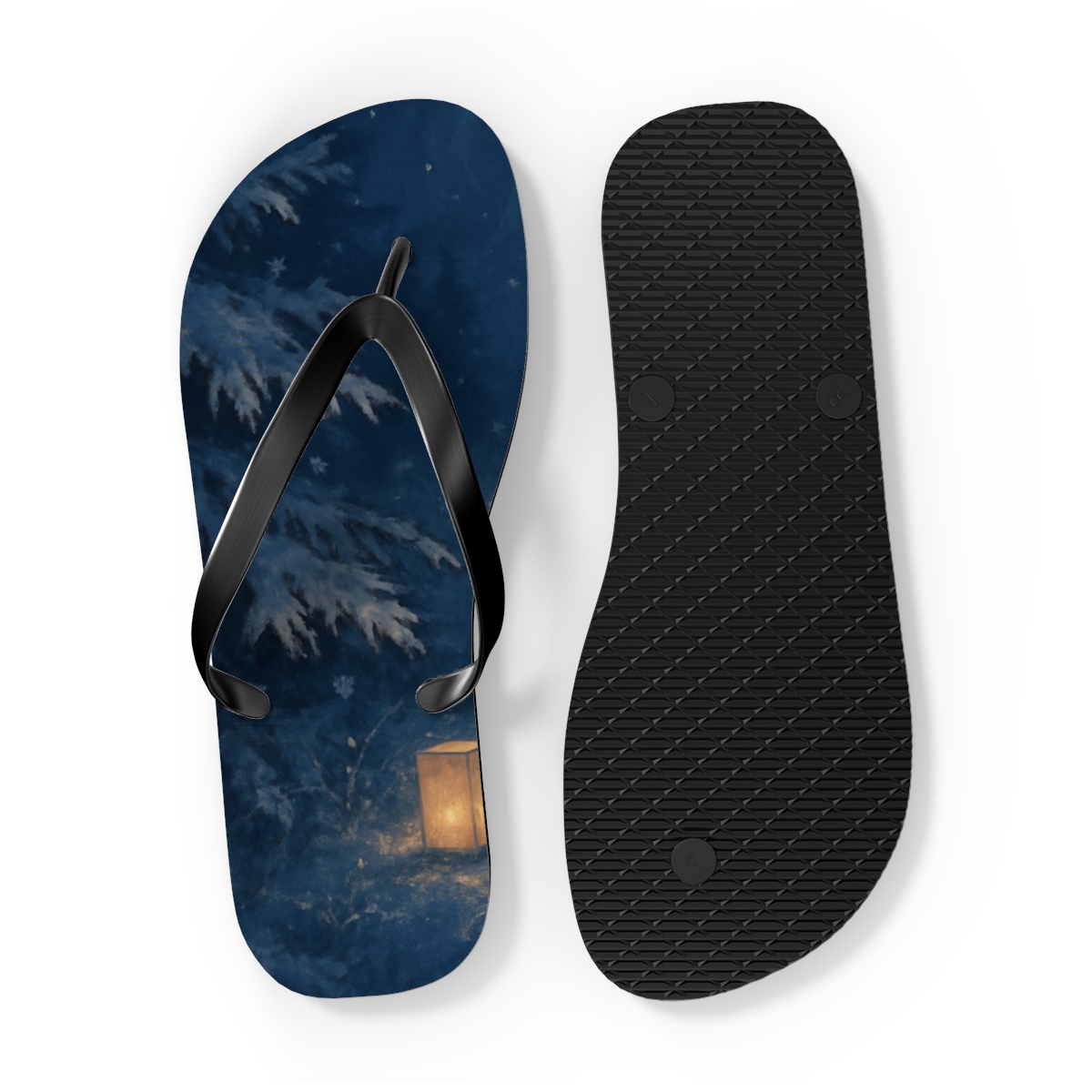 Winter Solstice Lantern Drift designer logo flip flops