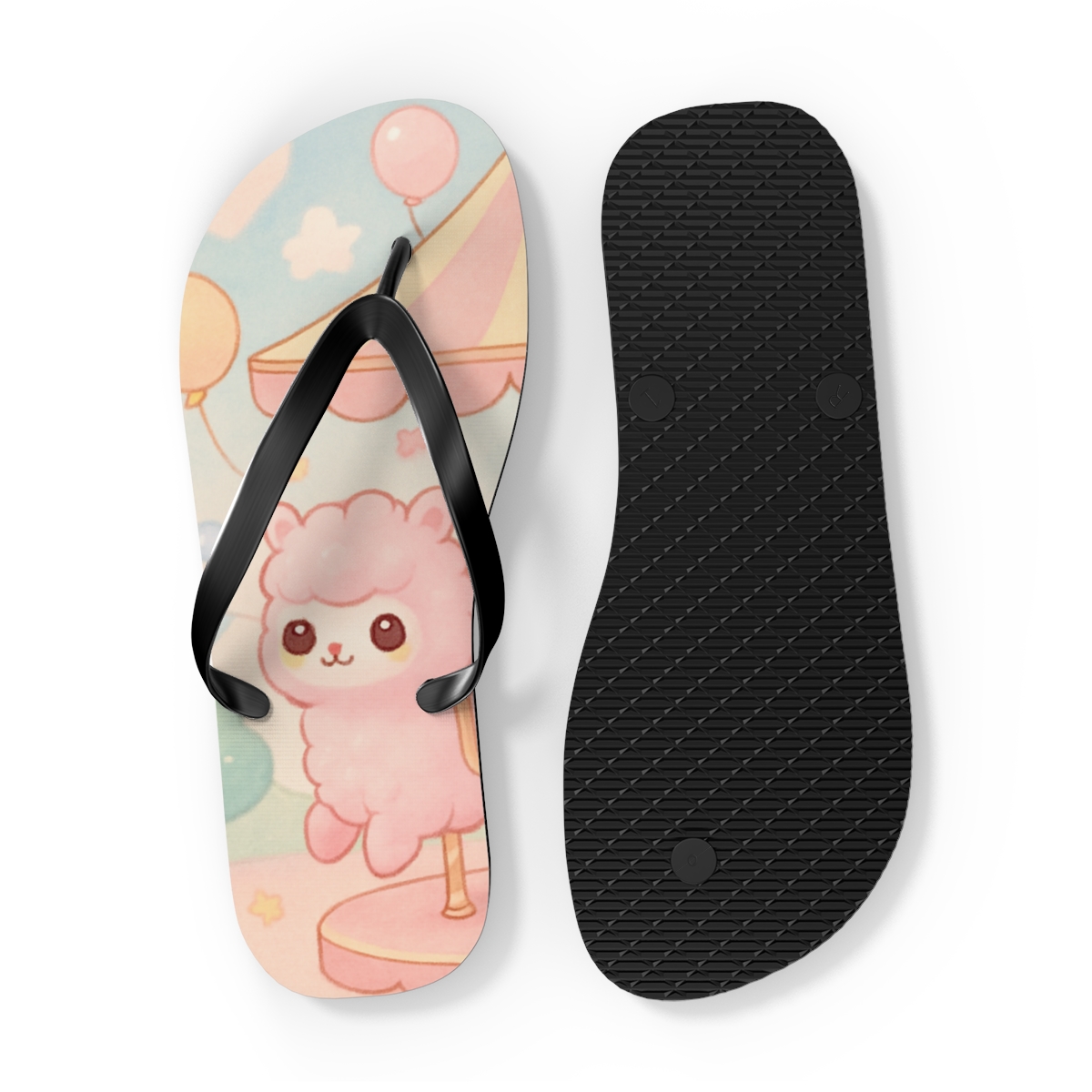 Cotton Candy Alpaca Carousel designer logo flip flops